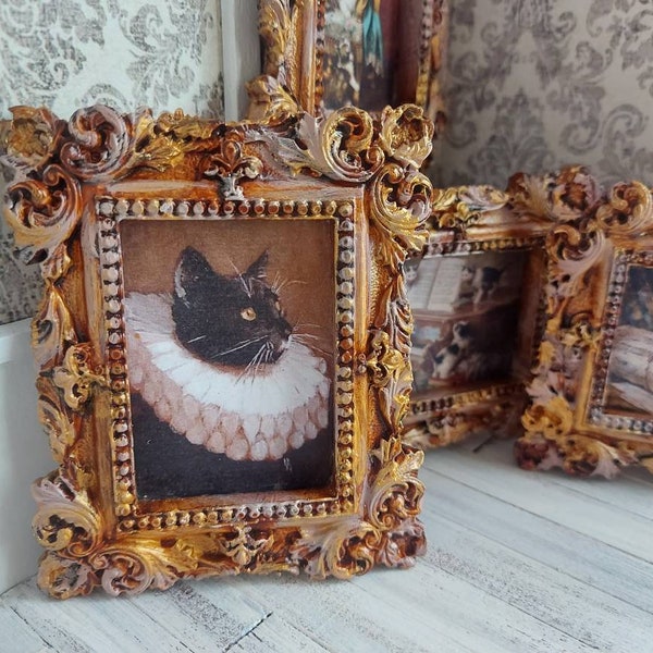 Pour tous les amateurs de chats, oeuvre d'art encadrée pour maison de poupée, photo encadrée miniature, fausse peinture à l'échelle d'un pouce