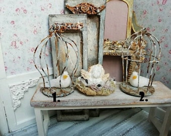 Miniature birdcage, antique look, one inch scale dollhouse victorian look (birds not included)