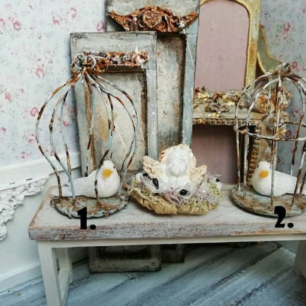 Miniature birdcage, antique look, one inch scale dollhouse victorian look (birds not included)