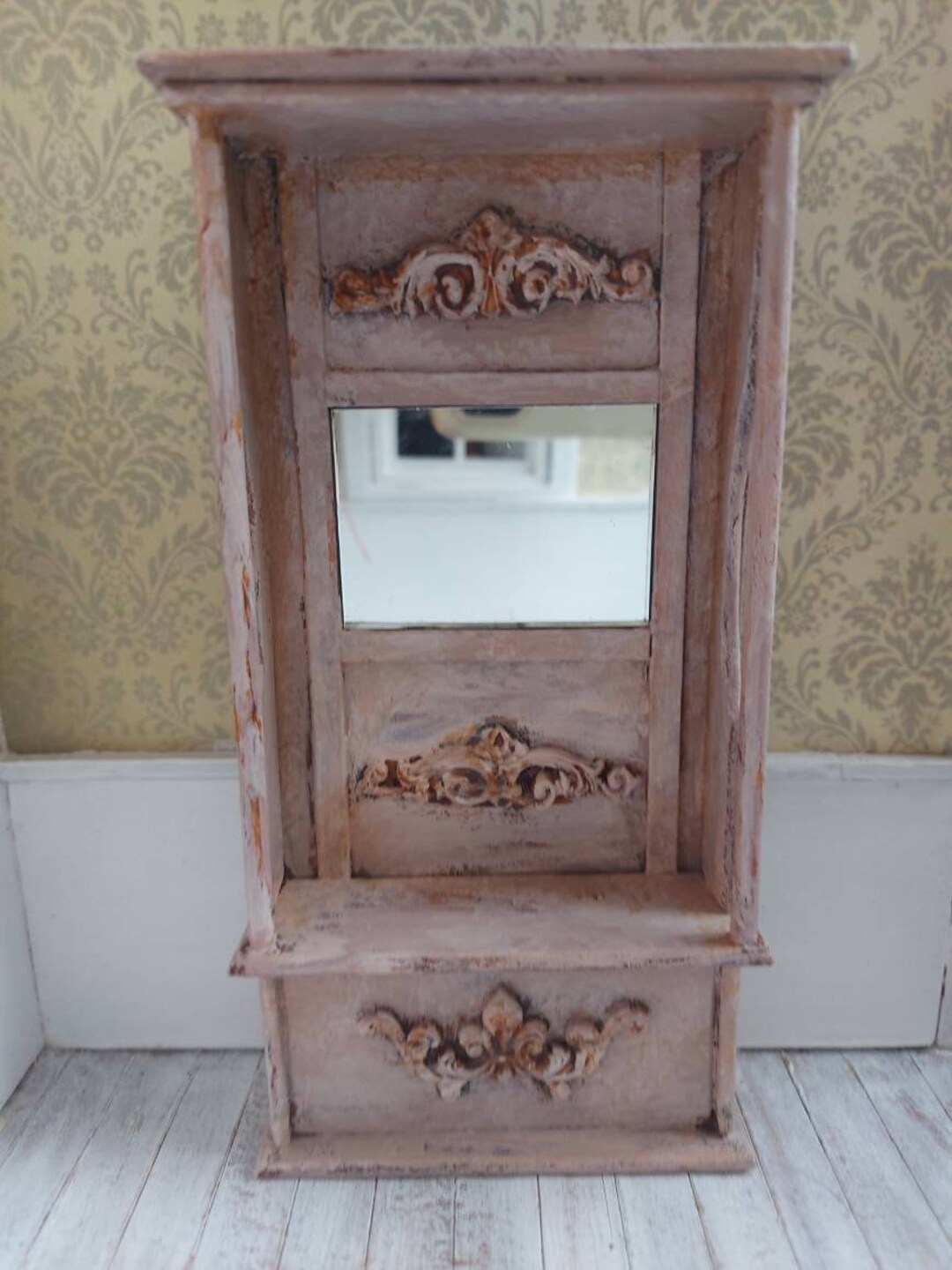 Hall Tree Mirror Bench One Inch Scale Dollhouse Miniature Etsy