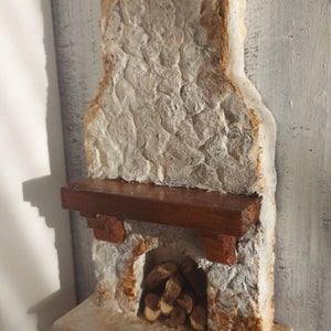 Miniature stone fireplace with wood logs, 1:12 Scale, dollhouse fireplace, antique look, hand made