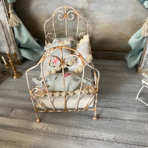 Miniature wire french daybed, antique, baroque bed, one inch scale dollhouse bed 1:12