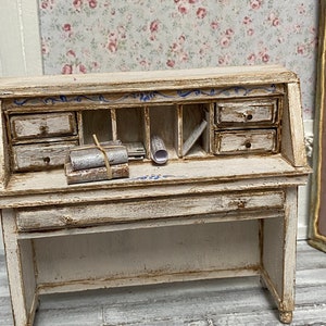Miniature Gustavian desk Antique/ Baroque/ Broqante look one inch scale /beechwood desk