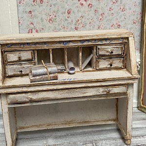 DOLLHOUSE Miniature Gustavian desk Antique/ Baroque/ Broqante look one inch scale /beechwood desk