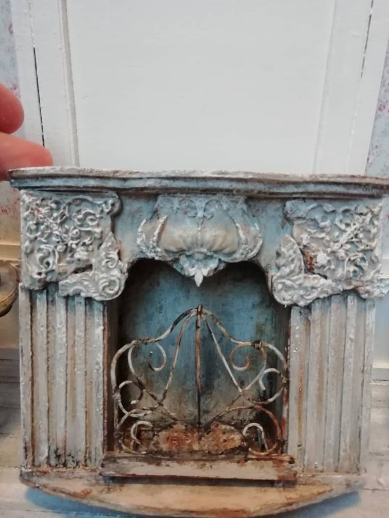 Miniature Fireplace 1:12 Scale Antique Baroque wooden aged and painted by handBeechwood