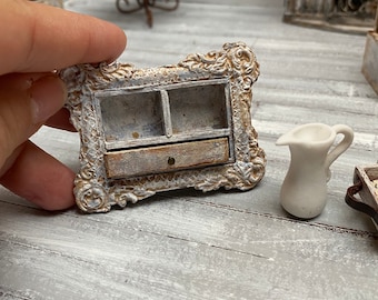 Antique, baroque, french style miniature frame shelf 1:12 Scale