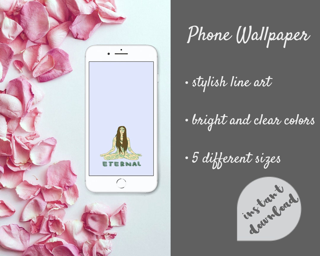 Spiritual Line Art Phone Wallpaper With a Figure Meditating on Light Blue Background Etsy