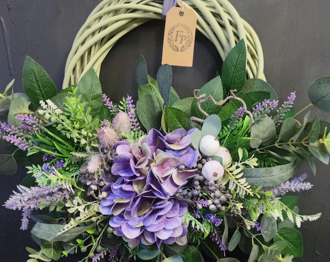 Lilac hydrangea artificial flowers handmade door wreath