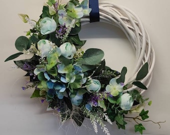 Blue Camellia handmade Door wreath with ivy