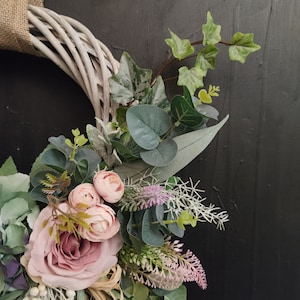 Hydrangea and roses artificial flowers handmade door wreath image 6