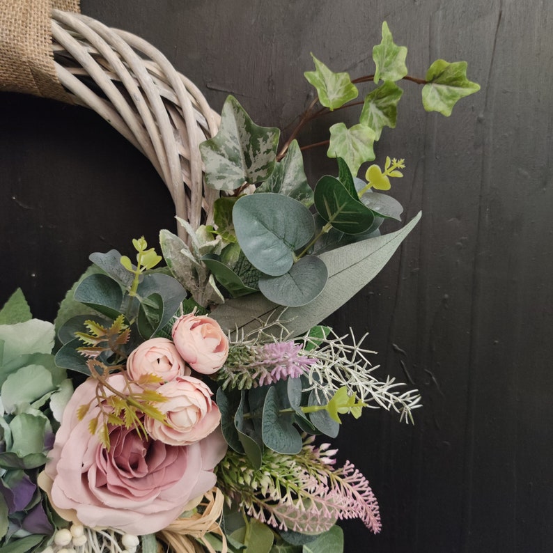 Hydrangea and roses artificial flowers handmade door wreath image 6