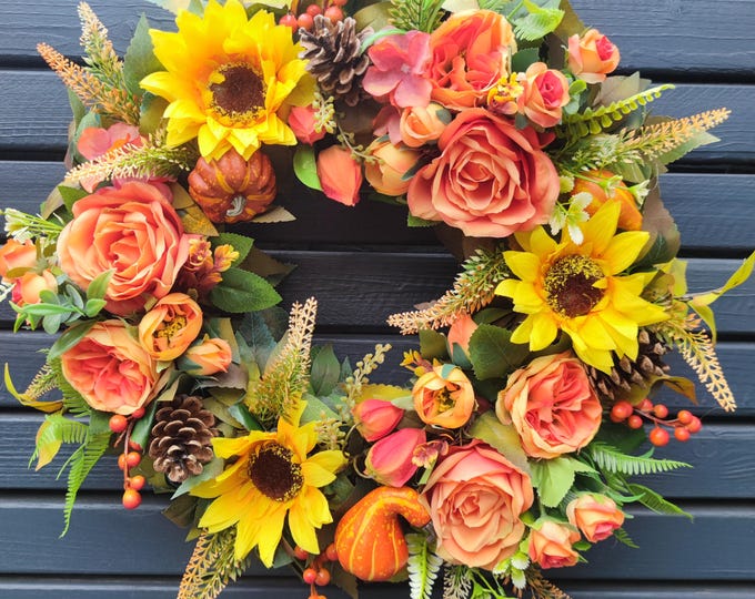 Autumn Sunflower artificial flowers handmade door wreath