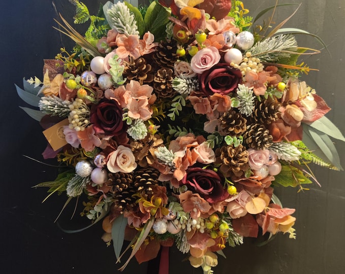 24 inches Luxury Winter handmade door wreath with lights and baubles