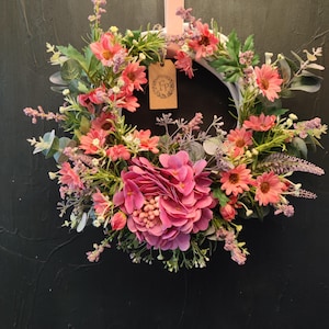 Pink Spring Summer artificial flowers handmade door wreath