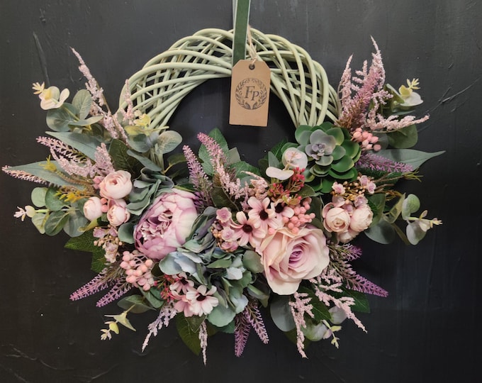 New Pastel handmade door wreath with succulent
