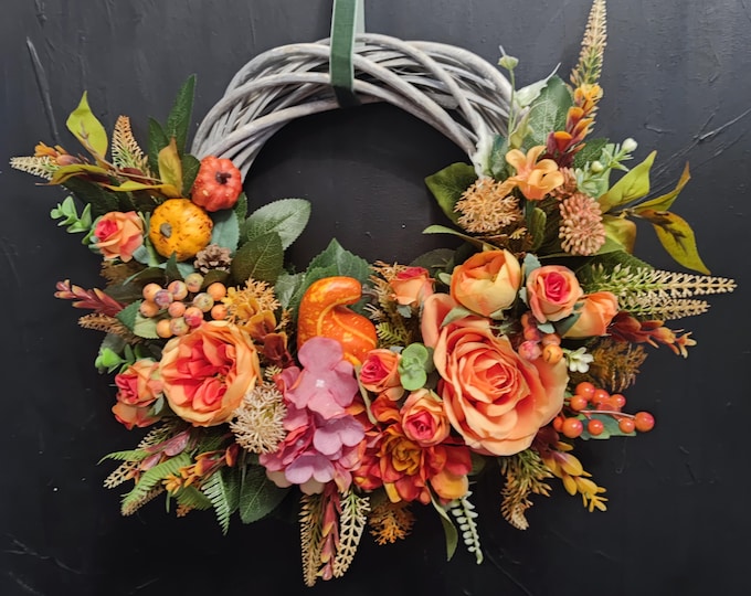 6x Orange Autumn artificial flowers handmade door wreath