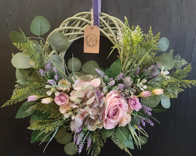 Spring pastel artificial flowers handmade door wreath