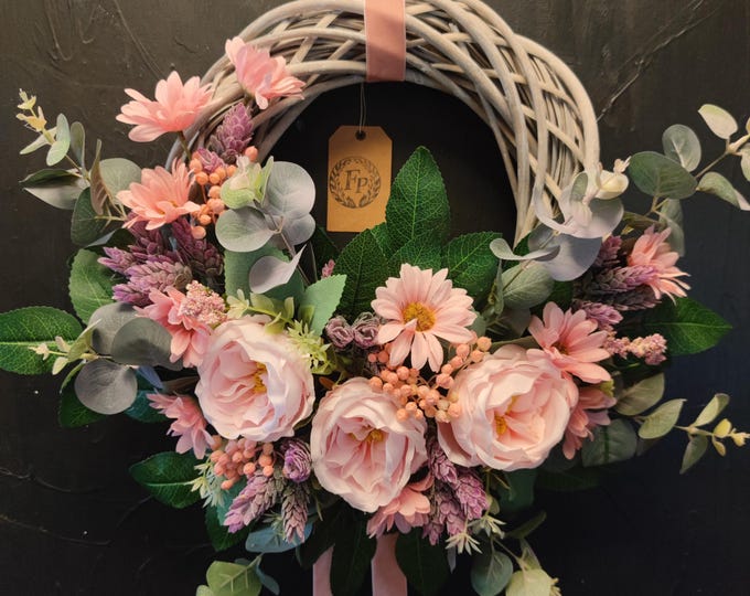 Pink Spring artificial flowers handmade door wreath