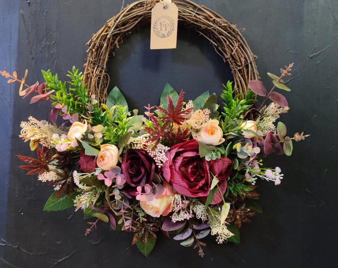 Autumn peonies artificial flowers handmade door wreath