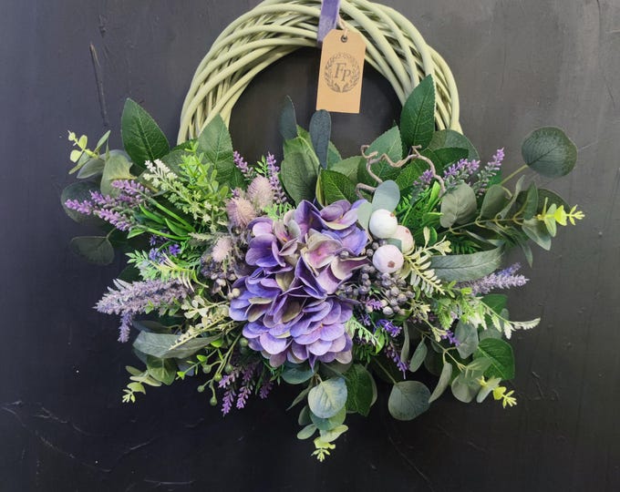 Blue hydrangea artificial flowers handmade door wreath