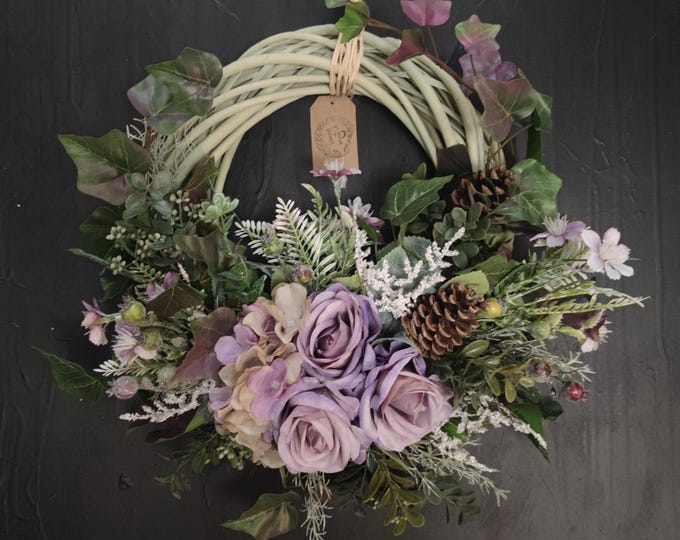 Winter rose. Mauve artificial flowers handmade door wreath   *3