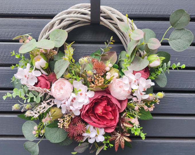 Autumn rose - artificial flowers handmade door wreath
