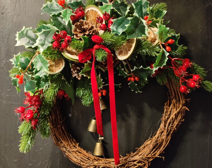 Christmas door wreath - artificial flowers handmade door wreath