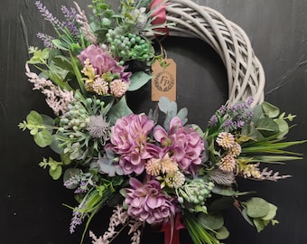 Purple dahlia artificial flowers handmade door wreath