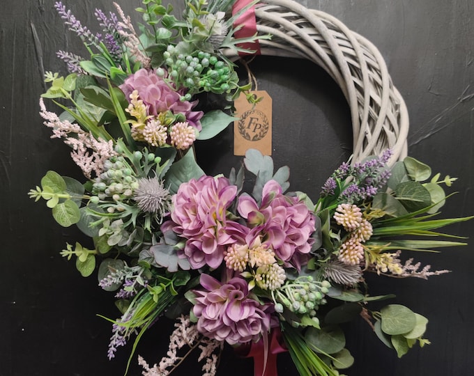 Purple dahlia artificial flowers handmade door wreath
