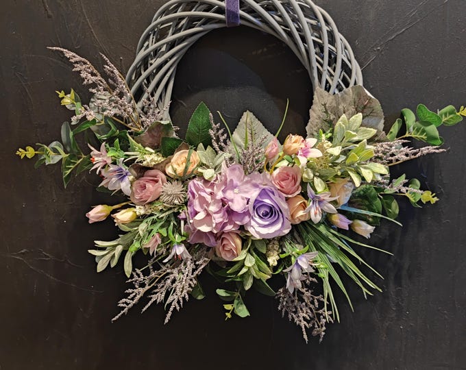 Spring lilac - artificial flowers handmade door wreath.
