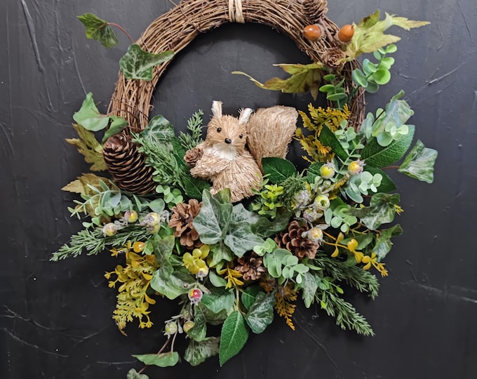 Forest squirrel - artificial flowers handmade door wreath