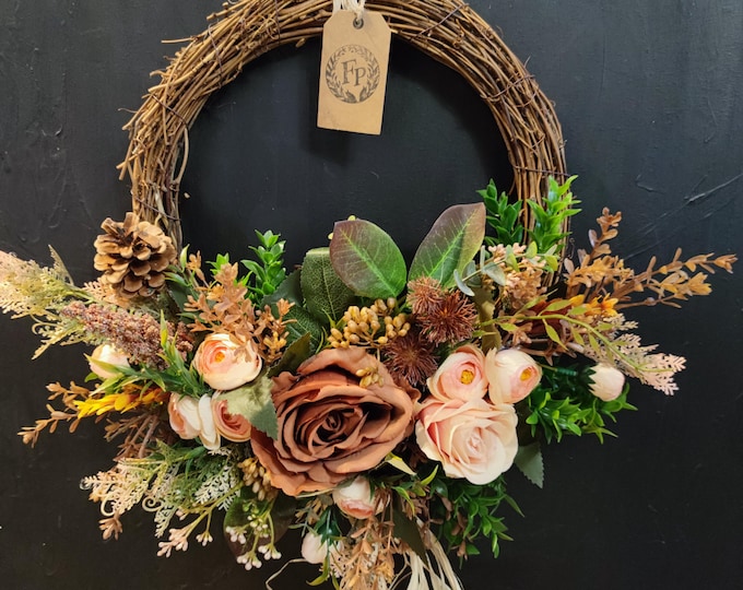 Rustic Autumn artificial flowers handmade door wreath