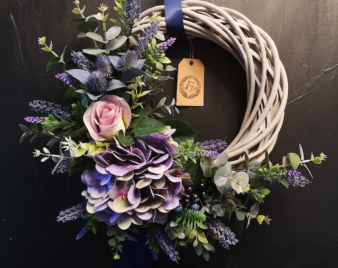 Purple Hydrangea Wreath Indoor Entryway Mantel Decor Lavender Thistle