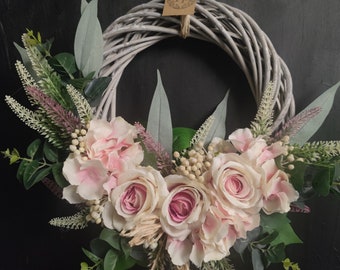 Pink roses artificial handmade door wreath