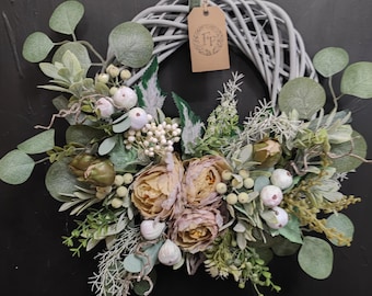 Peonies and berries artificial flowers handmade door wreath
