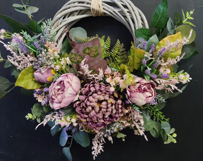 Autumn mauve artificial flowers handmade door wreath