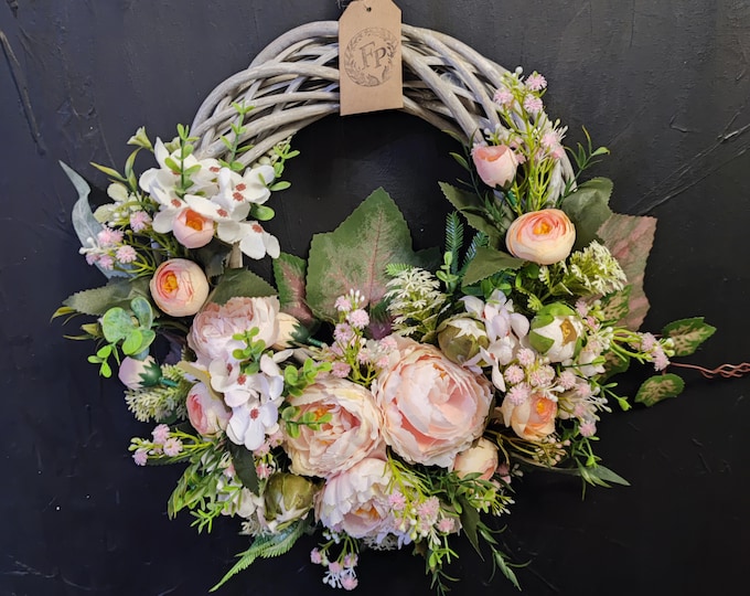 Pink peonies artificial flowers handmade door wreath