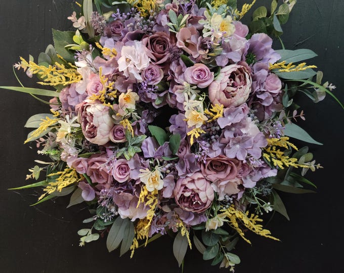 Big lilac artificial flowers handmade door wreath