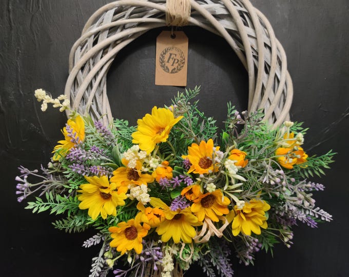 Yellow Spring artificial flowers handmade door wreath