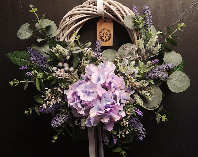 Purple Hydrangea Lavender Wreath Artificial Eucalyptus Thistle