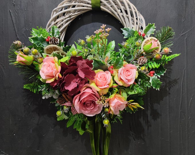 2024 Christmas artificial flowers handmade door wreath with berries