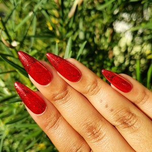 10%Off Late Ship Sale Glitter Red Nails - Custom Size Reusable Apres Gel X Press-on Nails Set Christmas Nails Red Nails