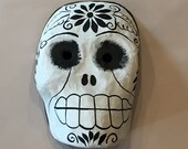 Day of the Deal CALAVERA MASK, Black and White, Mexico Day of the Dead, Dia de los Muertos, Skeleton Paper Mache Mask