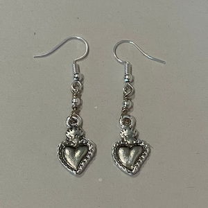 Milagro Earrings, Sacred Hearts Earrings, Mexican Ex Voto Earrings, Mexico Jewelry