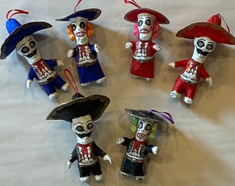 Mini Day of the DEAD MARIACHI Ornaments (Set of TWO), Dia de los Muertos Ornaments, Calavera Ornaments, Mexican Ornaments