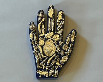 Tin Milagro Heart in Left Hand Ex Voto Ornament Protection Spiritual Tin Mexico Shaman Healing Power /& Protection Given Freely Altered Art