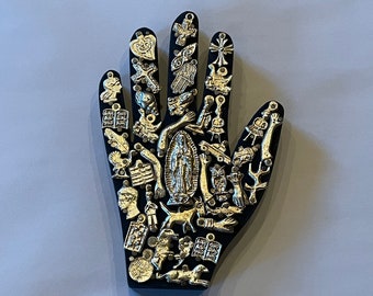 Tin Milagro Heart in Left Hand Ex Voto Ornament Protection Spiritual Tin Mexico Shaman Healing Power /& Protection Given Freely Altered Art