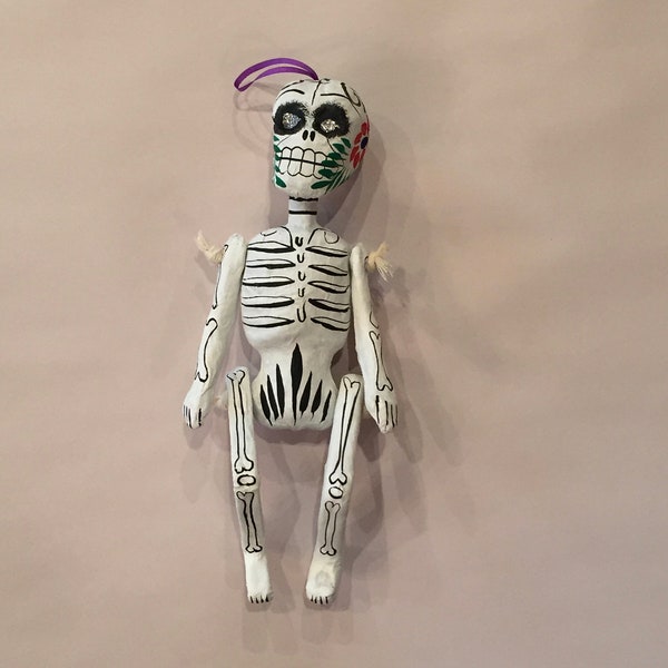 DAY of the DEAD, SKELETON Ornament, White, Paper Mache Skeleton, Mexican Skeleton, Day of the Dead Skeleton, Dia de los Muertos