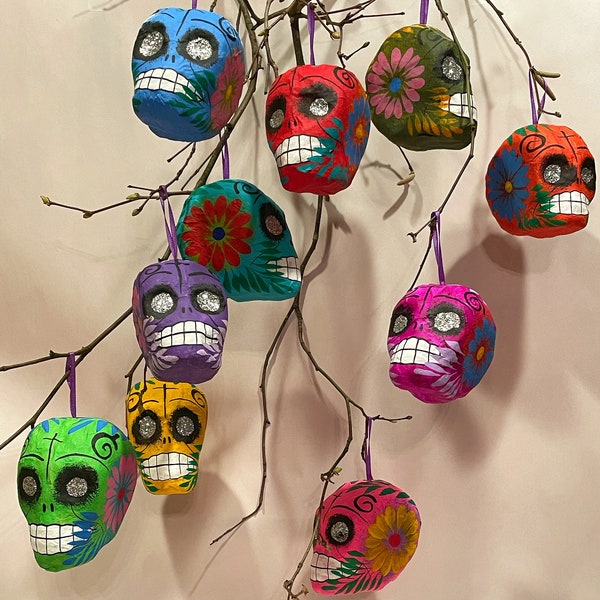 CALAVERA ORNAMENT, Paper Mache, Sugar Skull Ornament, Mexican Ornament, Day of the Dead Ornament, Dia de los Muertos Ornament