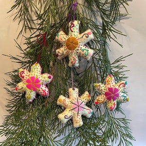 SNOWFLAKE Ornaments, S/3, Hand Embroidered, Mexican Snowflake Ornaments, Mexico Christmas Ornaments
